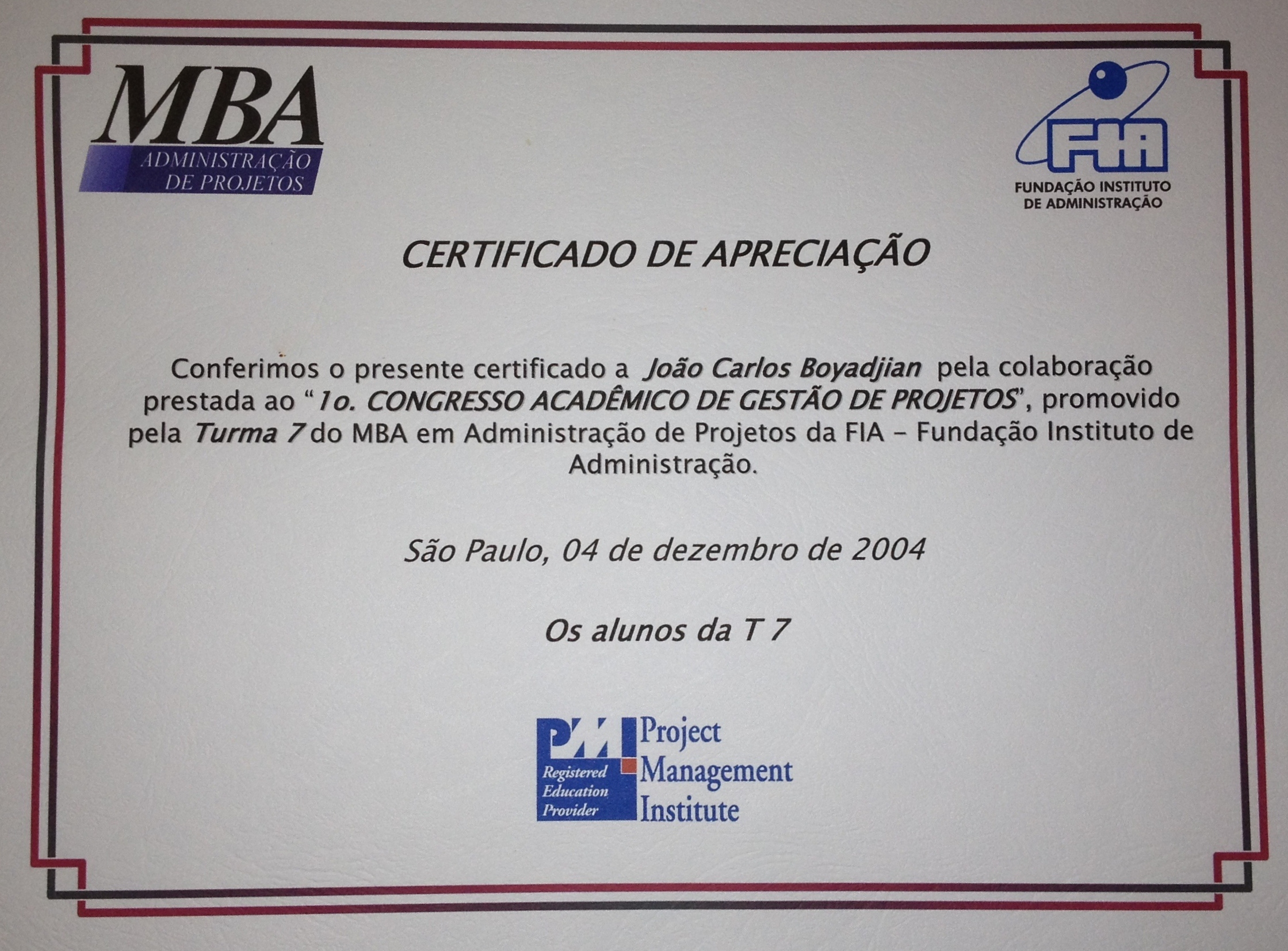 1o. Congresso Acadêmico de Gestão de Projetos MBA - FIA