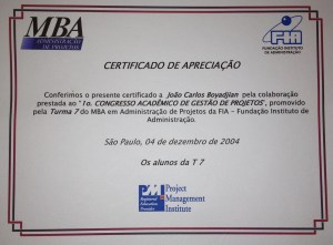 1o. Congresso Acadêmico de Gestão de Projetos MBA - FIA
